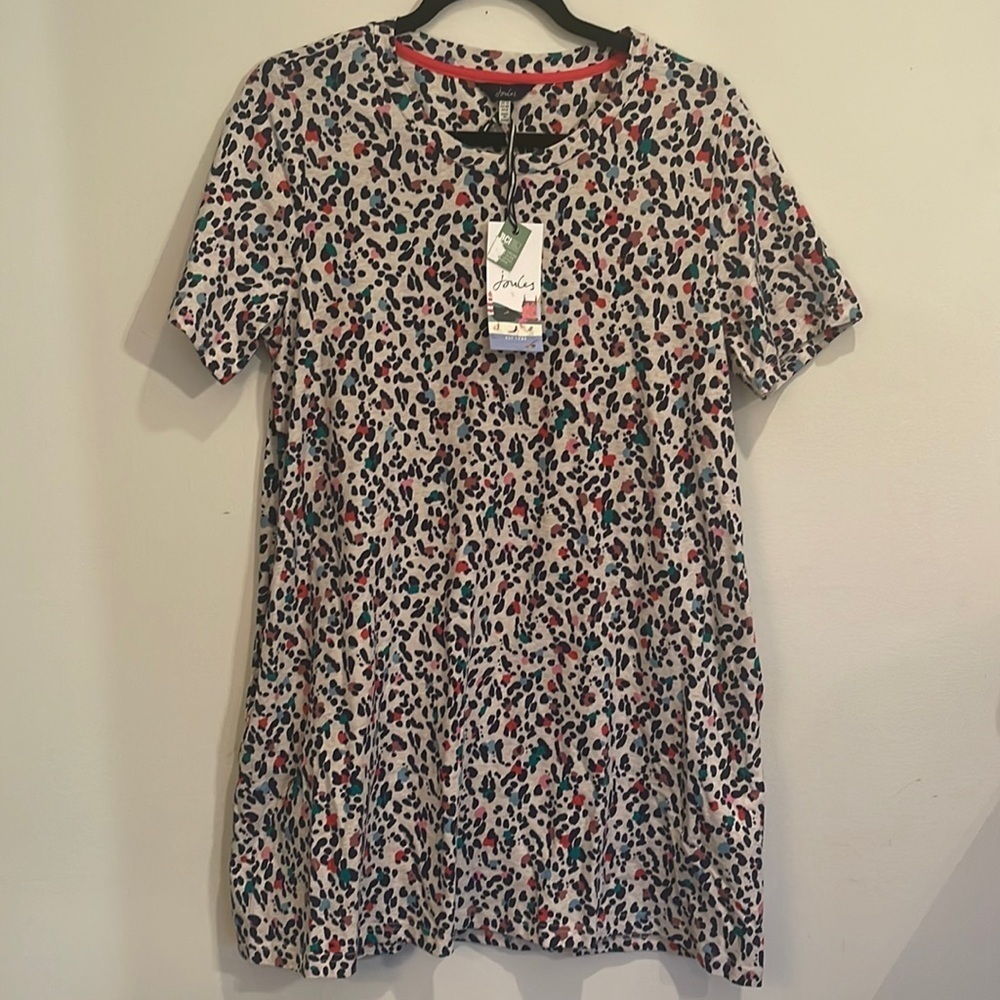 Joules Hattie Multicolored Leopard Print Tee Dress